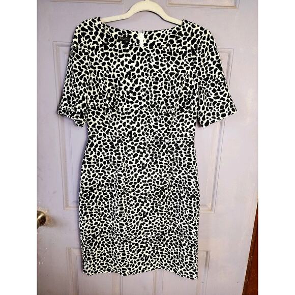 VTG 90s Talbots Petite Black White Animal Print Sheath Dress Sz 6 6P Leopard Y2K - Picture 10 of 10